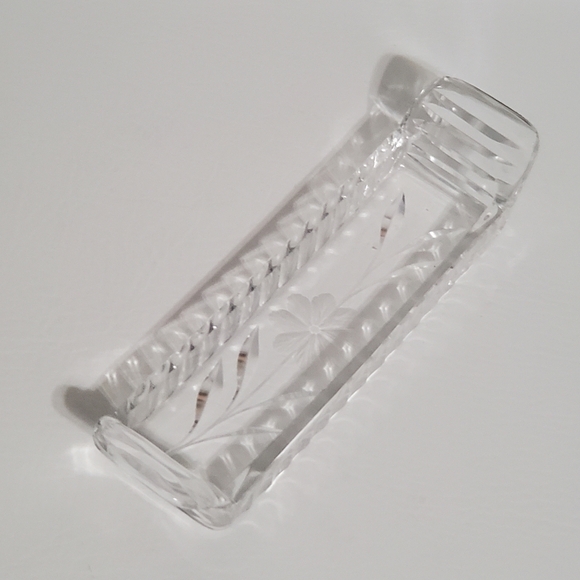 Crystal Sugar Cube Server Dish Flower Daisy Floral Clear - Picture 2 of 5